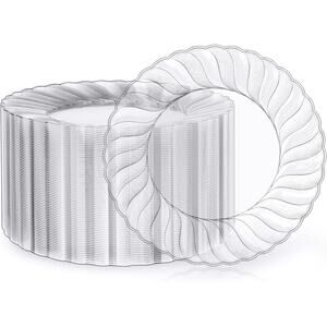FOCUSLINE 100 Count Clear Plastic Plates 9 Inch